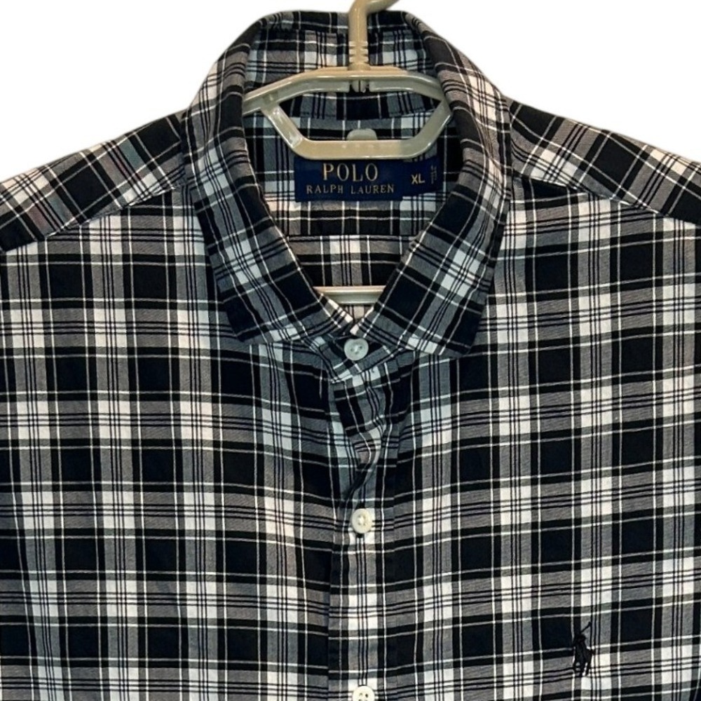 Polo Ralph Lauren Button Down XL Mens Black White Plaid Long Sleeve Cotton Shirt
